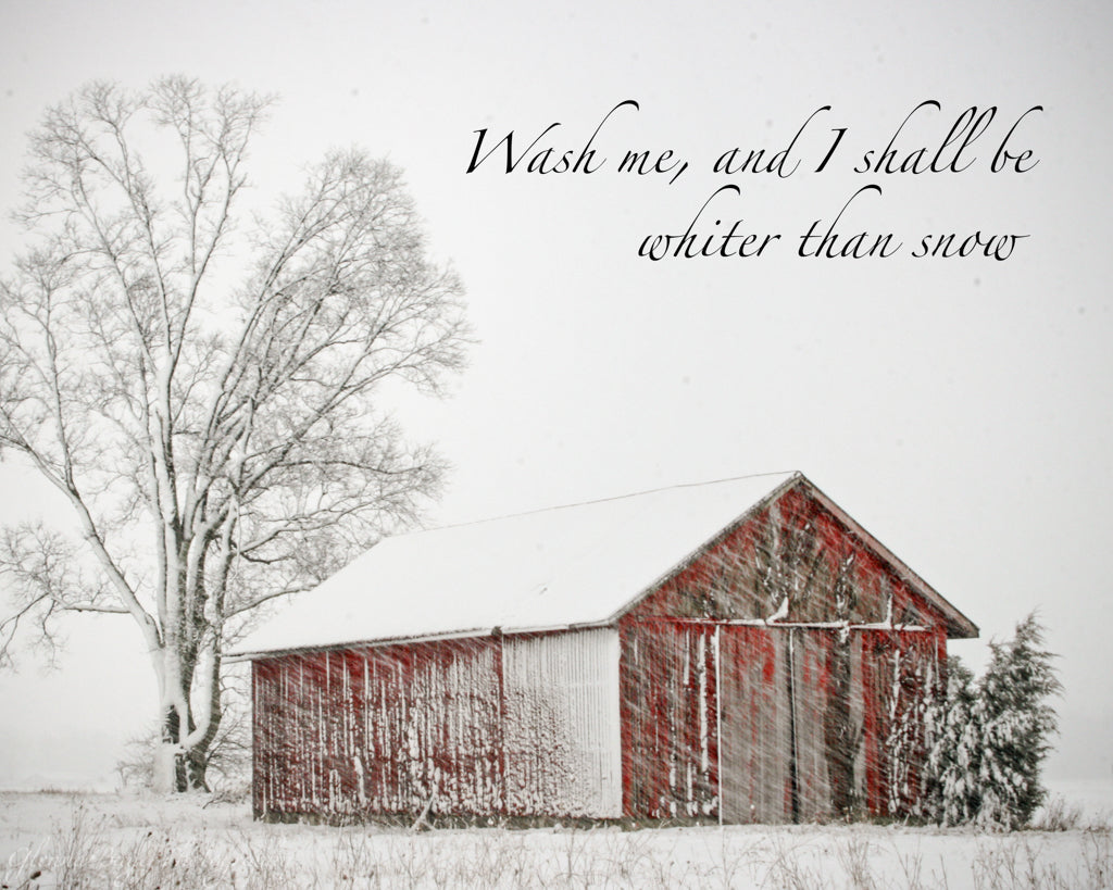 Blowing Snow And Red Barn Print Glenna Bayer Photography