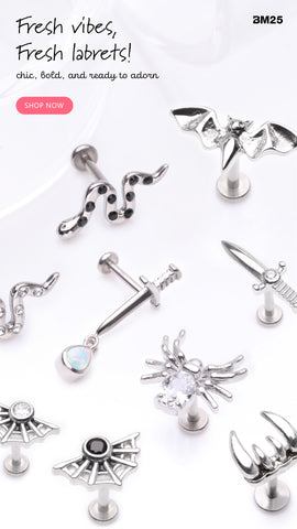 Labret Stud Body Jewelry lays out on a white surface featuring latest items from bm25.com