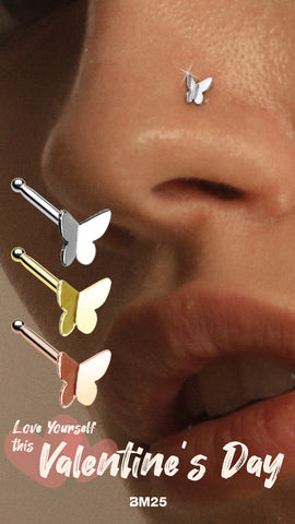 Young woman wears BM25's Butterfly Nose Pin