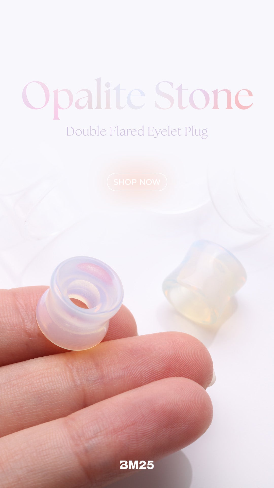 Moonstone or Opalite, stone tunnel eyelet plugs from bm25.com