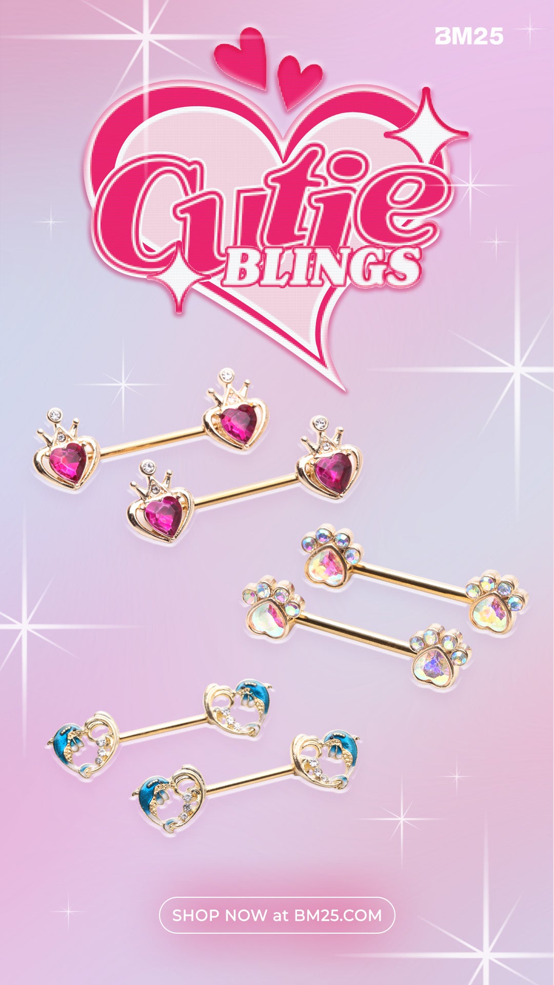 Cute Girly and Y2k inspired nipple piercing barbell jewelry from bm25.com