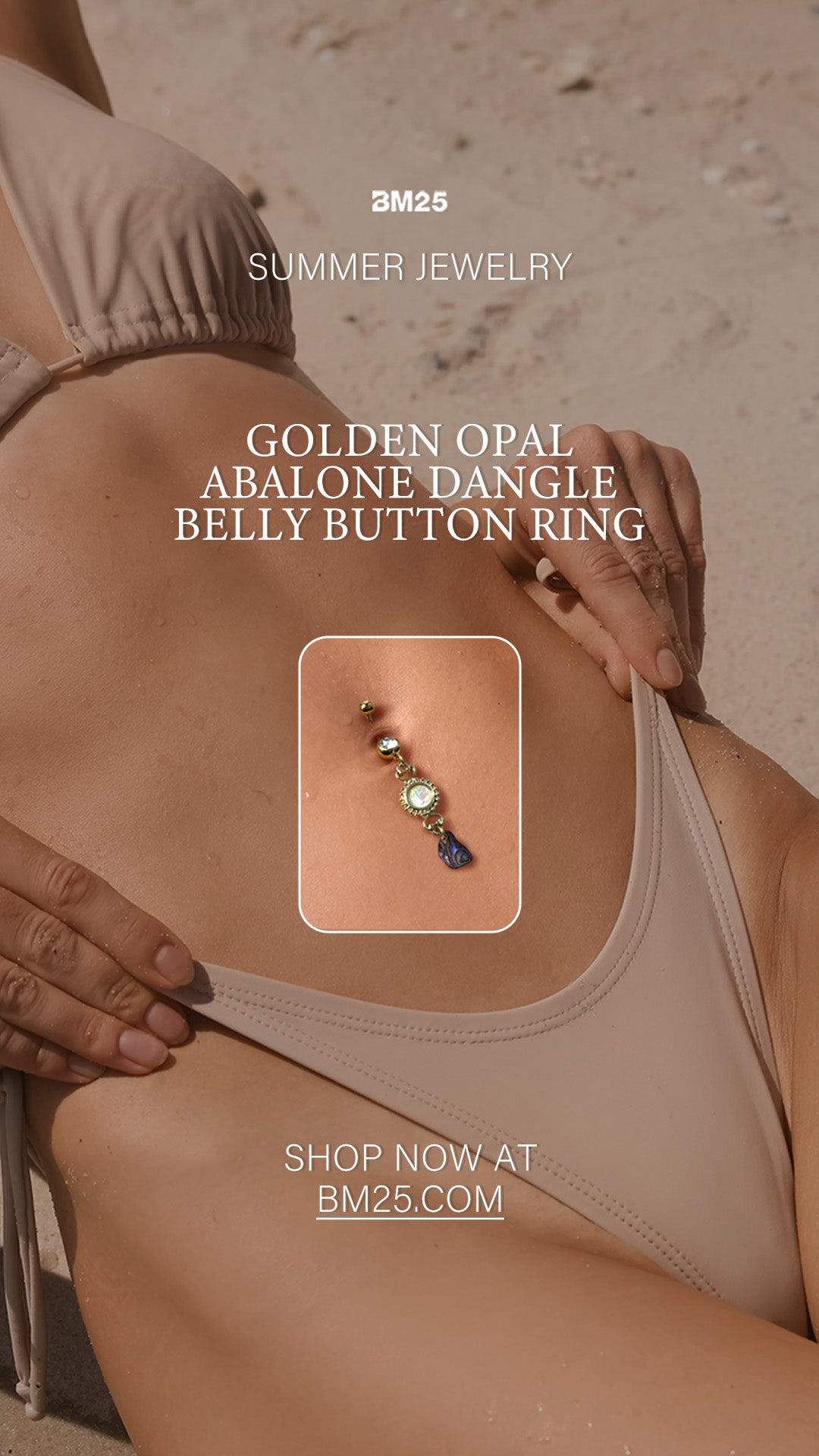 Young woman wearing waterproof belly rings from bm25.com