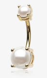 Golden Pearlescent Shine Prong Set Belly Button Ring with two beautiful pearlescent balls.