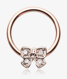 Rose Gold Dainty Bow-Tie Sparkle Captive Bead Ring with adorable bow bead and clear gems. 