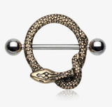 Golden Serpent Snake Nipple Shield Ring with stunning snake head and skin finish.