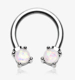 Opalescent Sparkle Steel Horseshoe Circular Barbell with glistening white fire opal ball ends.