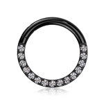 Implant Grade Titanium Blackline Brilliant Sparkle Gems Front Lined Clicker Hoop Ring