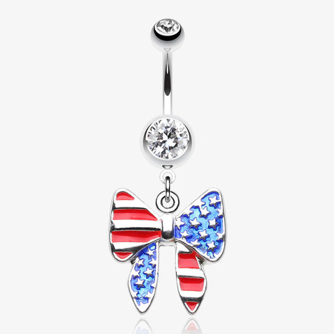 American Flag Shaped Bow atop a belly ring inspired by womens history month