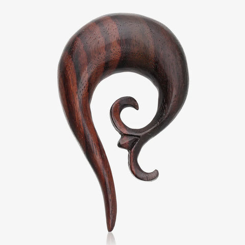 Hand carved wooden jewelry plug with tribal- inspired design for stretched piercings from bm25.com