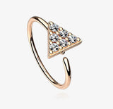 Rose Gold Triangle Multi-Gem Sparkle Bendable Hoop Ring with clear gems lining the front face of the triangle. 