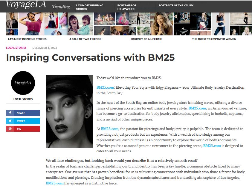 Screencapture of the bm25.com article on the Voyage LA Magazine website