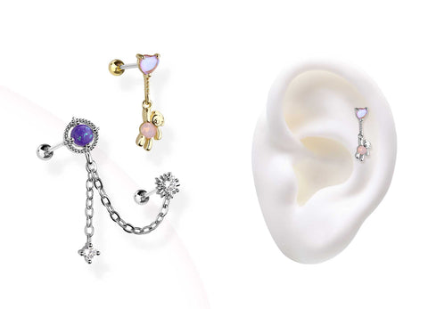Images of a Cartilage Dangle Labret with a Celestial Theme from BM25.com