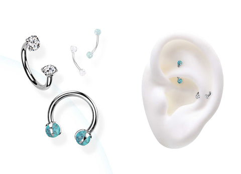 Ear Curation including Titanium and Turquoise Horseshoe Barbells from bm25.com