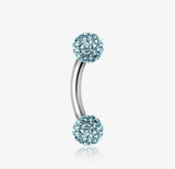 Multi-Gem Sparkle Curved Barbell Eyebrow Ring with two ball ends covered in dazzling aqua gems.