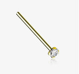 14 Karat Yellow Gold Prong Set Sparkle Fishtail Nose Ring that is 16mm long and has a dainty clear gem. 