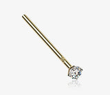 14 Karat Yellow Gold Prong Set Sparkle Fishtail Nose Ring with stunning clear gem.