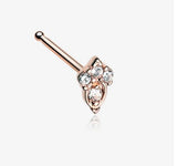 Rose Gold Victorian Elegance Sparkle Nose Stud Ring with four sparkling clear gems.