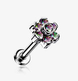 Implant Grade Titanium OneFit™ Threadless Brilliant Sparkle Flower Top Flat Back Stud Labret with a classic flower shape filled with stunning Vitrail Medium Gems.
