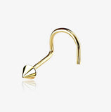 14 Karat Yellow Gold Solid Spike Top Nose Screw Ring with dainty 2mm solid gold spike. 