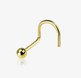 14 Karat Yellow Gold Solid Ball Top Nose Screw Ring with 2mm solid gold ball top.