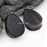 Detail View 1 of A Pair of Teardrop Tiger Ebony Wood Double Flared Plug