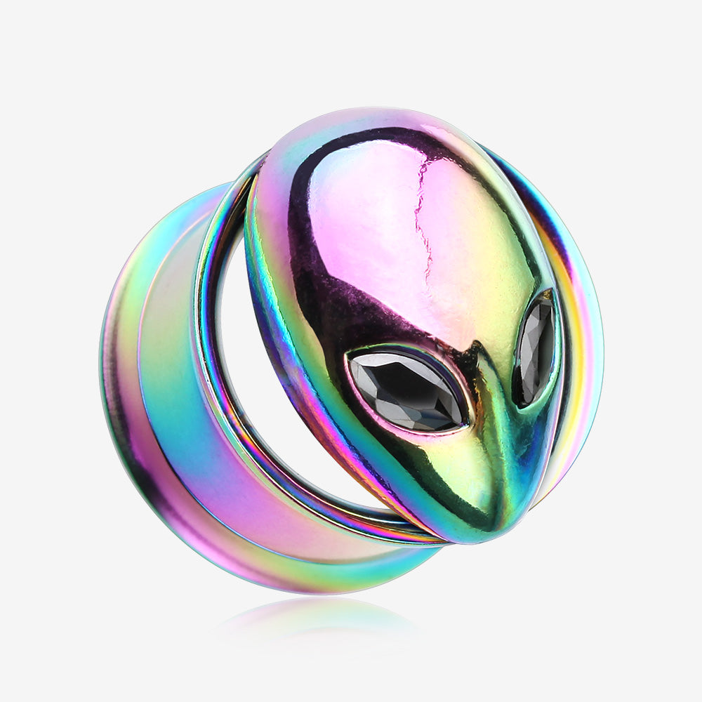A Pair of Alien Head Sparkle Eyes Screw-Fit Tunnel Plug-Rainbow