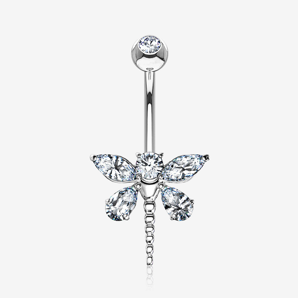 14 Karat White Gold Marquise Teardrop Sparkle Gem Dragonfly Belly Button Ring