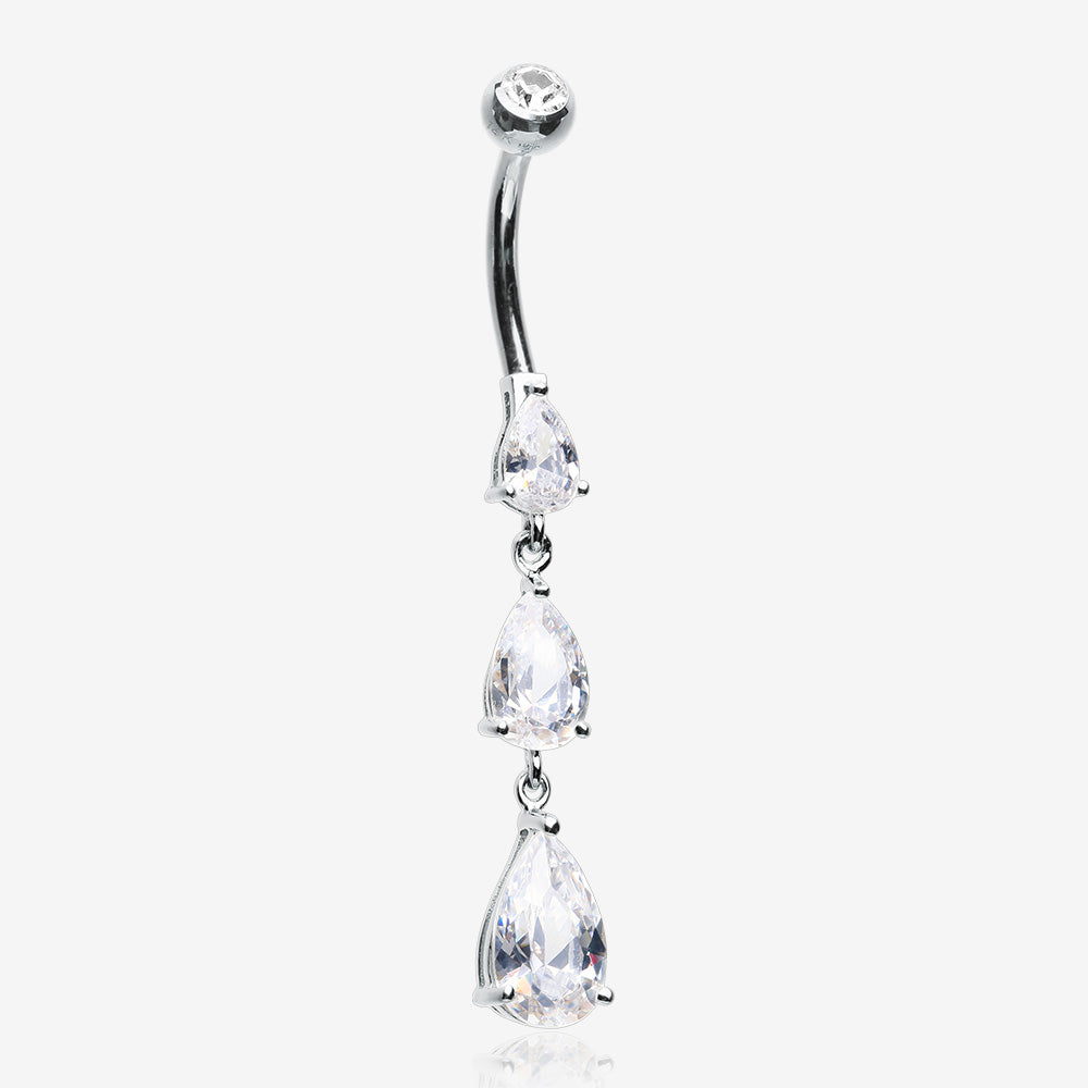 14 Karat White Gold Sparkle Cascade Teardrop Belly Button Ring