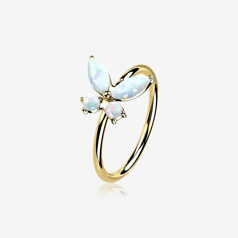 14 Karat Gold Brilliant Fire Opal Dainty Butterfly Bendable Hoop Ring