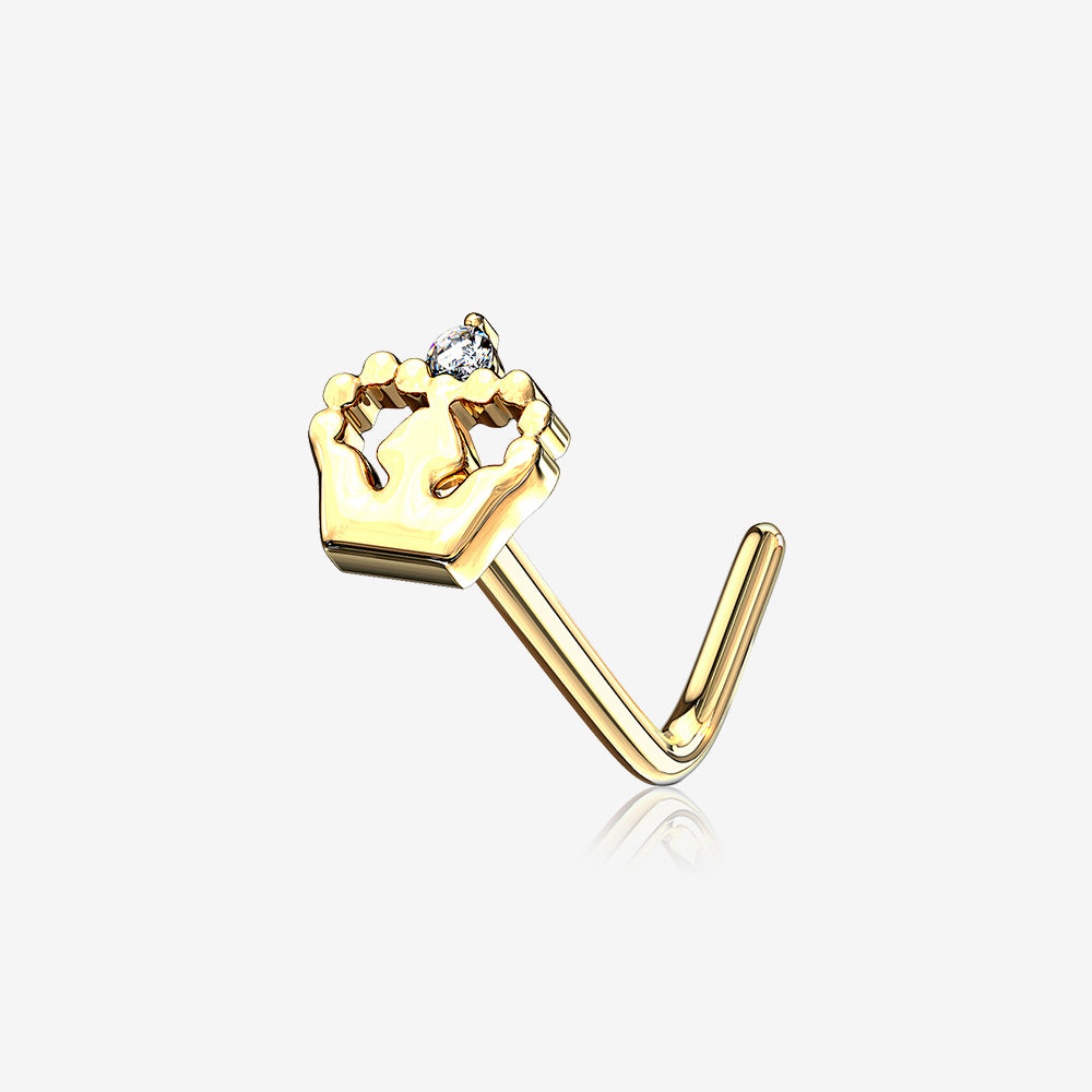 14 Karat Gold Queen's Crown Sparkle L-Shaped Nose Ring