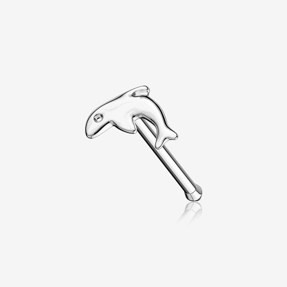 14 Karat White Gold Dolphin Nose Stud Ring