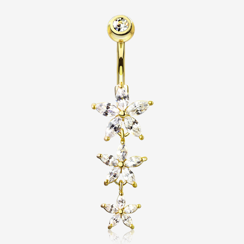 Golden Grand Sparkle Triple Marquise Sparkle Belly Button Ring