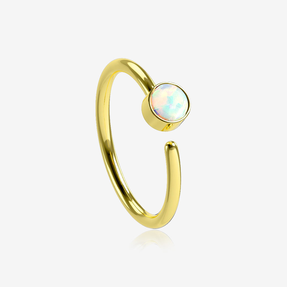 Golden Fire Opal Sparkle Bezel Set Bendable Hoop Ring