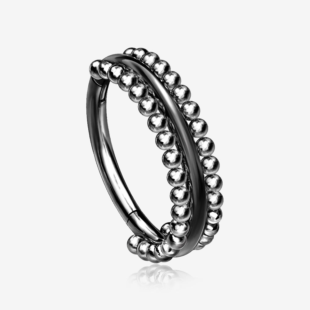 Blackline Milgrain Beads Laced Steel Seamless Clicker Hoop Ring