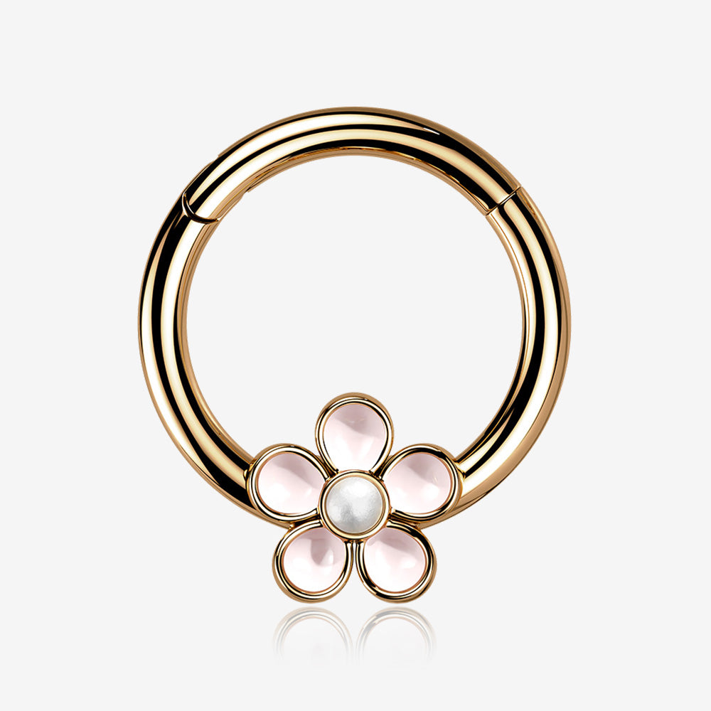 Rose Gold Adorable Pearlescent Flower Clicker Hoop Ring