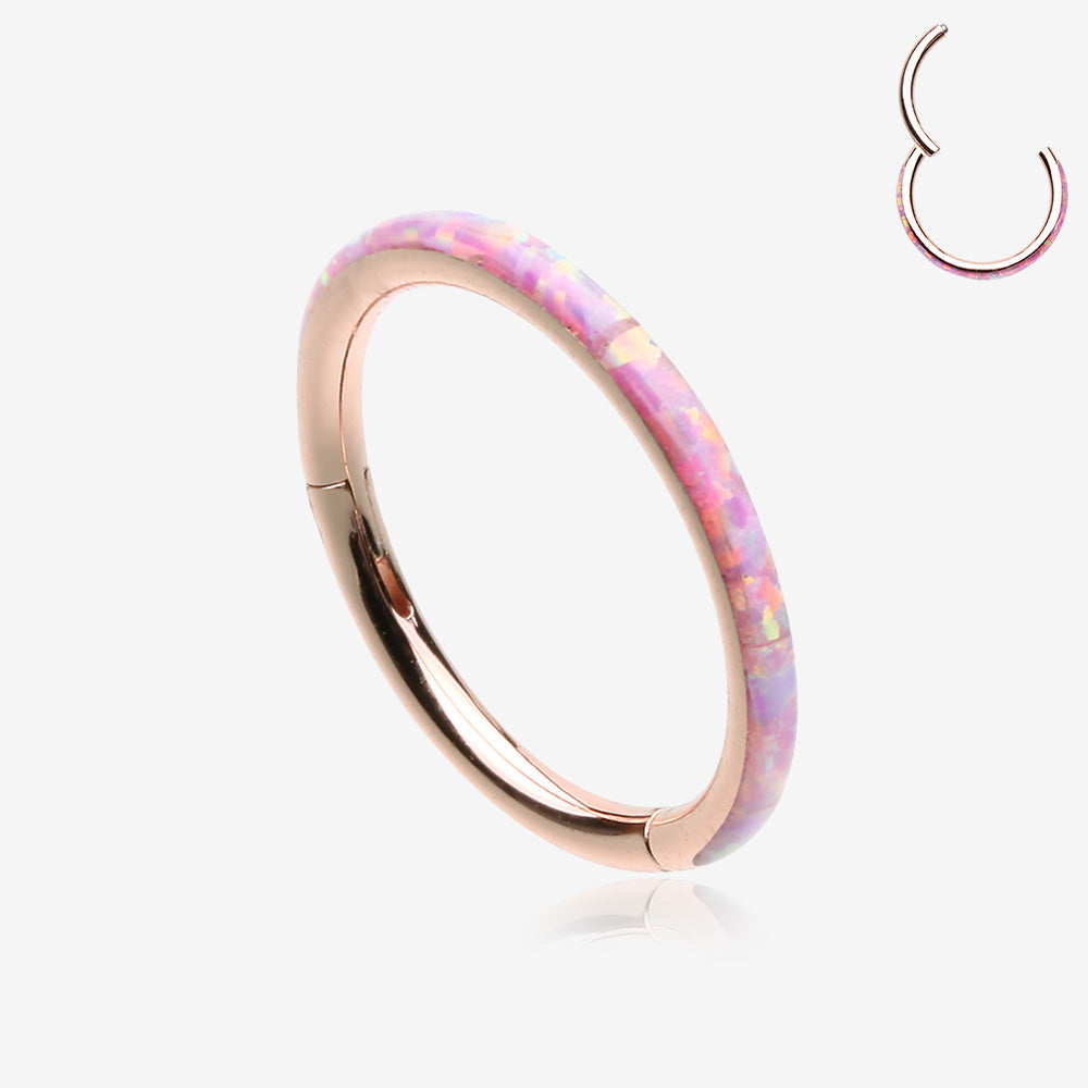 Rose Gold Brilliant Fire Opal Lined Seamless Clicker Hoop Ring