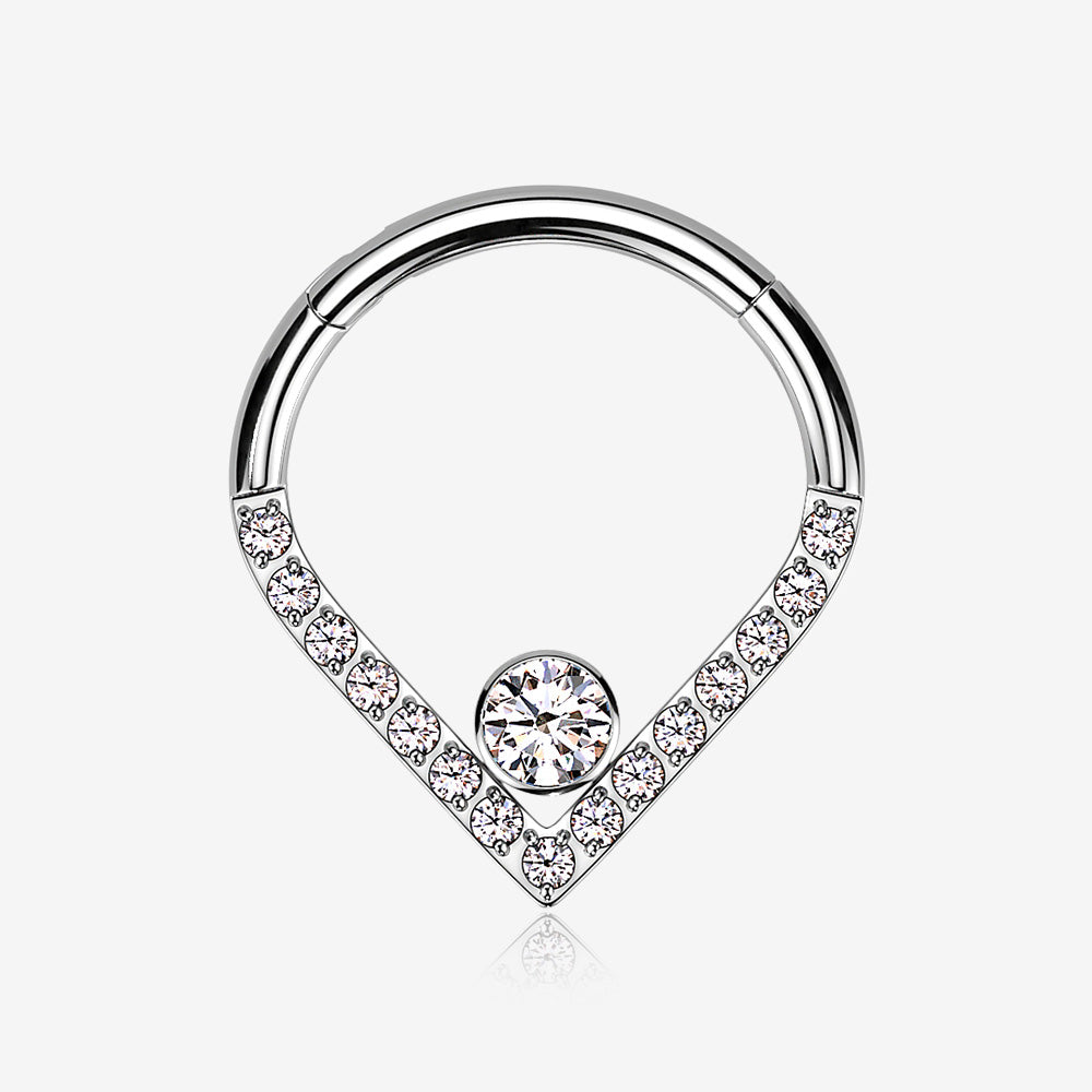 Implant Grade Titanium Sparkle Lined Center Gem Clicker Hoop Ring