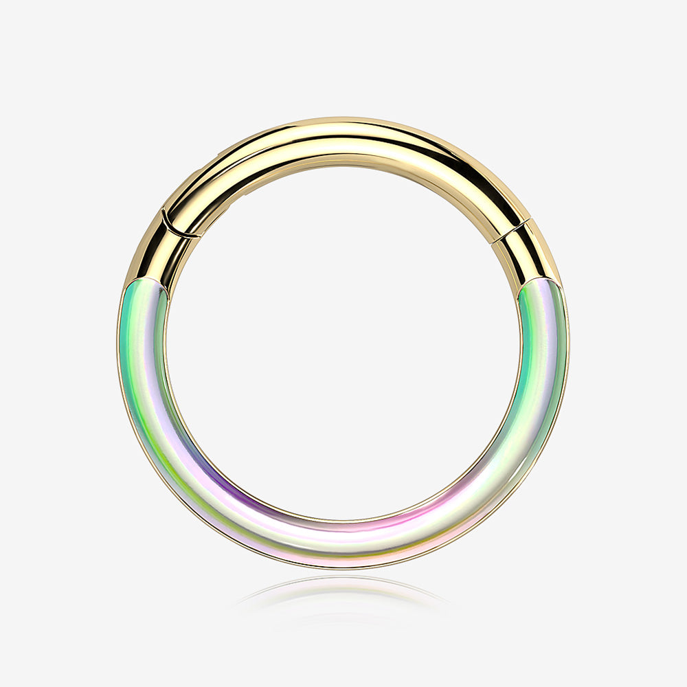 Implant Grade Titanium Golden Iridescent Revo Lined Clicker Hoop Ring