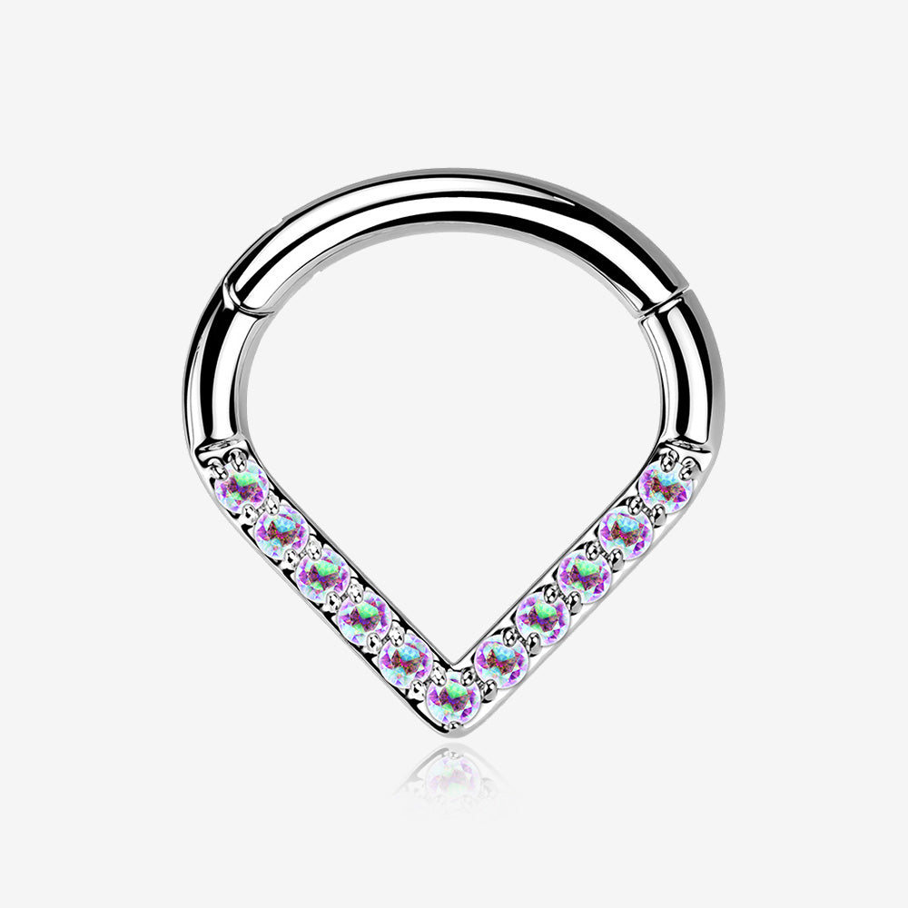 Implant Grade Titanium Chevron Sparkle Lined Seamless Clicker Hoop Ring