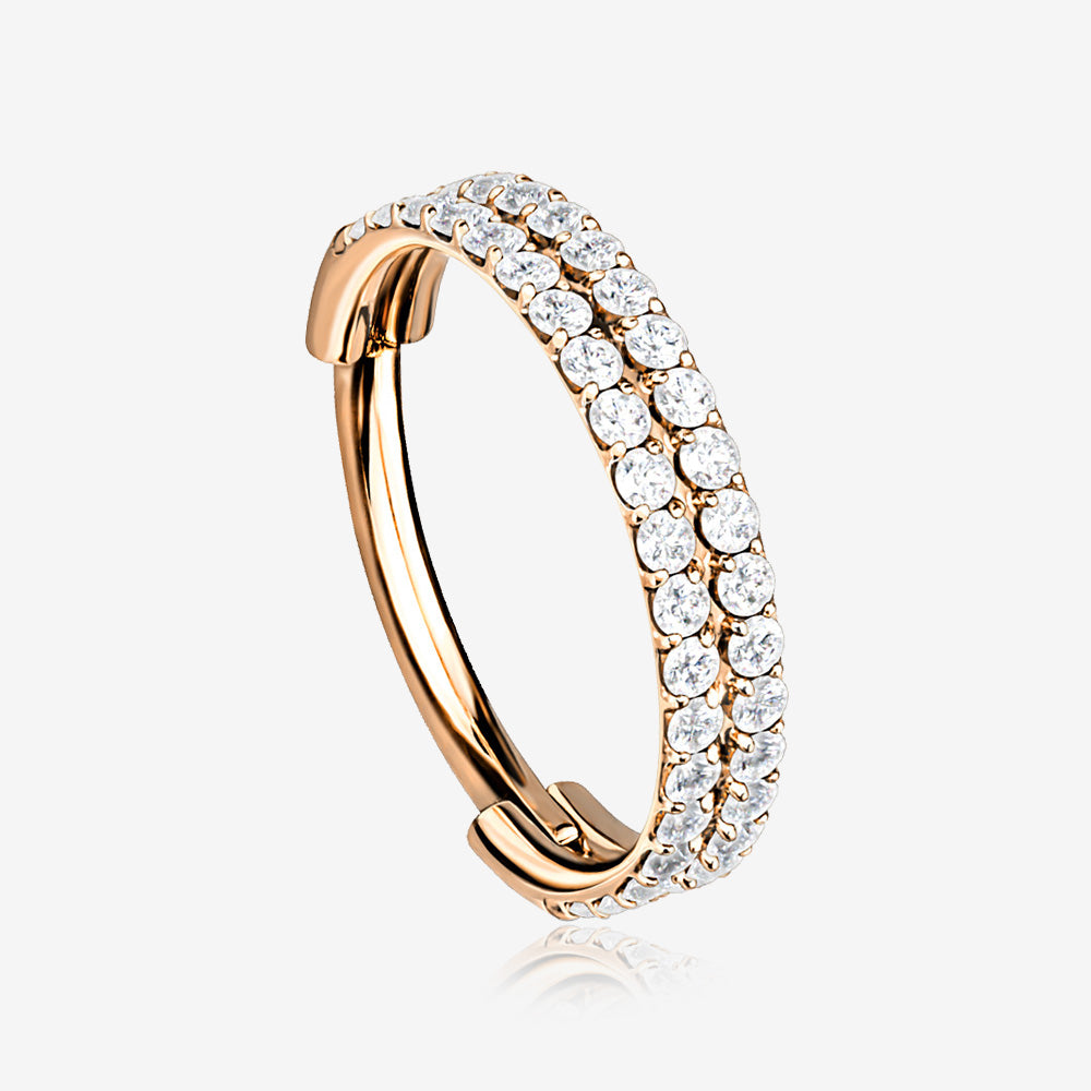 Implant Grade Titanium Rose Gold Double Lined Gems Seamless Clicker Hoop Ring