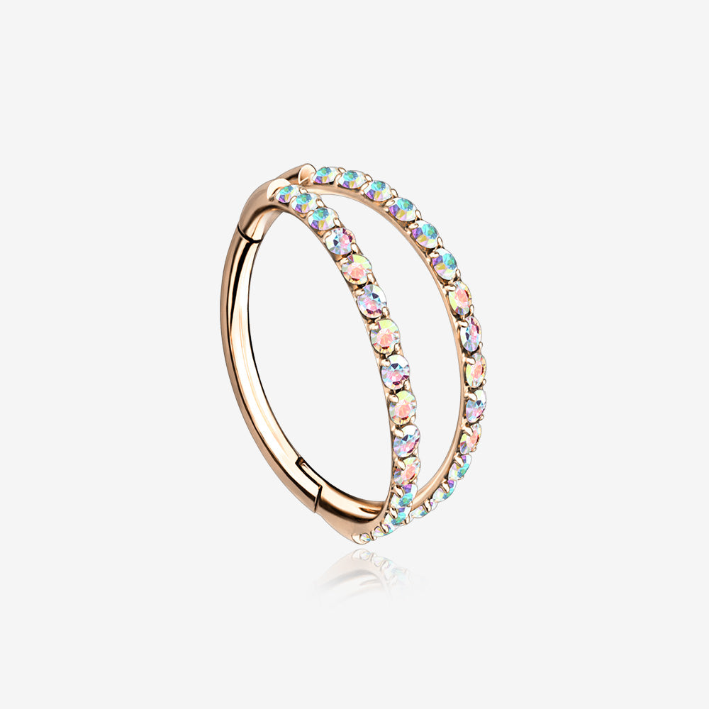 Implant Grade Titanium Rose Gold Double Hoop Gems Seamless Clicker Hoop Ring