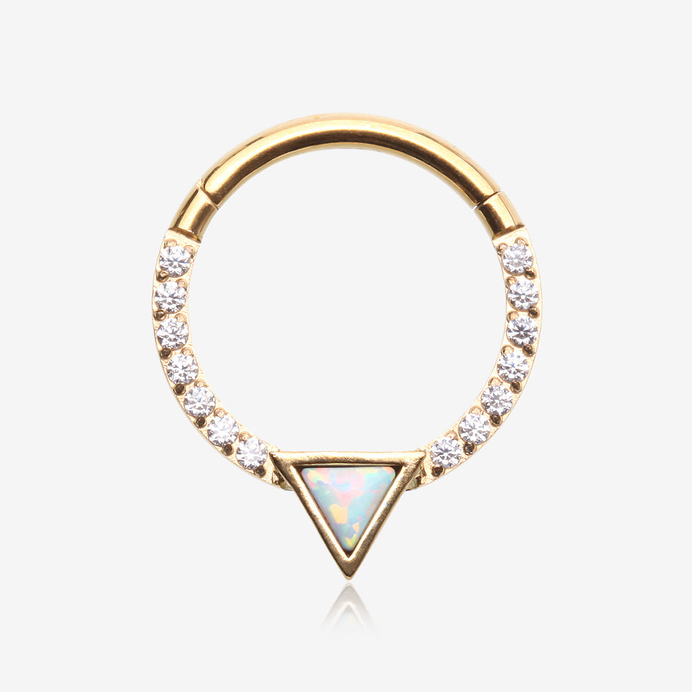 Golden Fire Opal Triangle Multi-Gem Sparkle Rim Seamless Clicker Hoop Ring