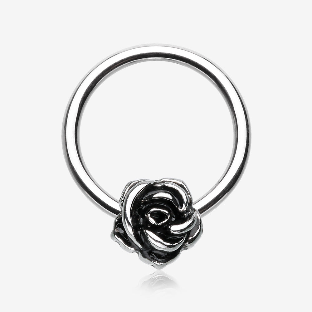 Vintage Steel Rose Blossom Captive Bead Ring