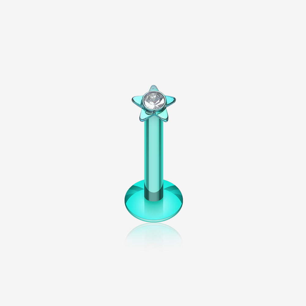 Colorline Sparkle Star Top Internally Threaded Labret-Green/Clear