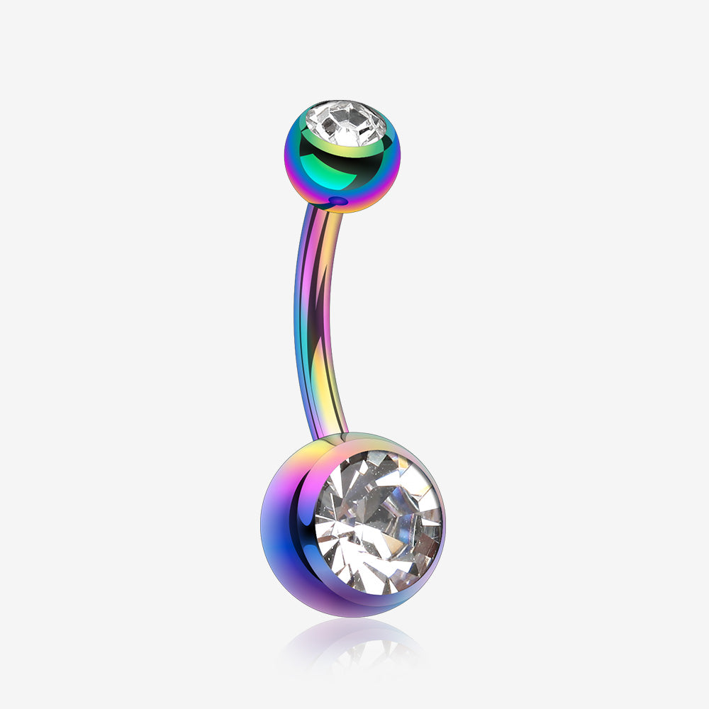 Colorline Double Gem Ball Steel Belly Button Ring