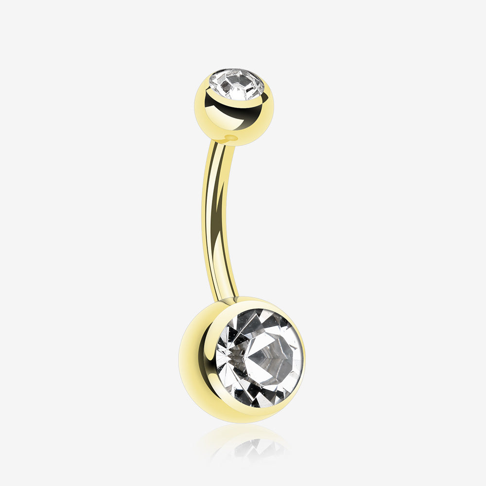 Gold PVD Double Gem Ball Steel Belly Button Ring