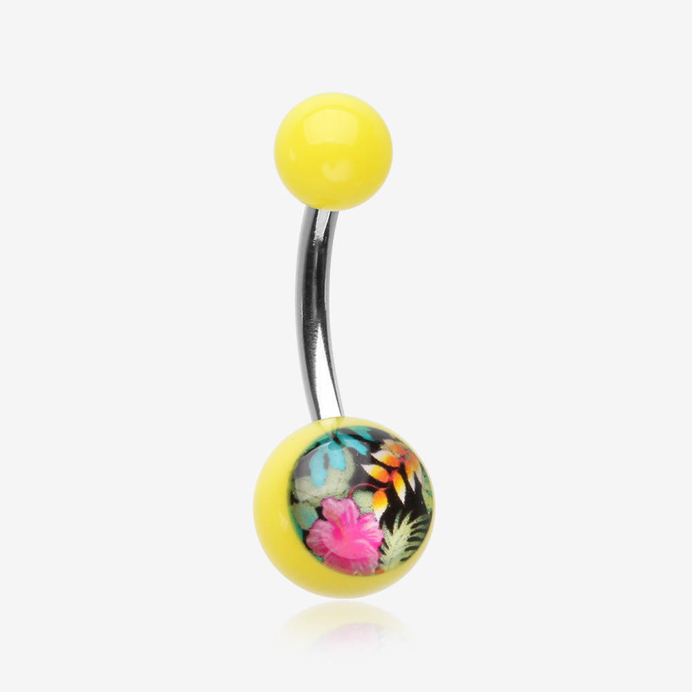 Hawaiian Luau Flower Acrylic Logo Belly Button Ring