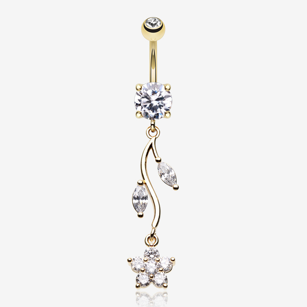 Golden Romantic Flower Belly Button Ring