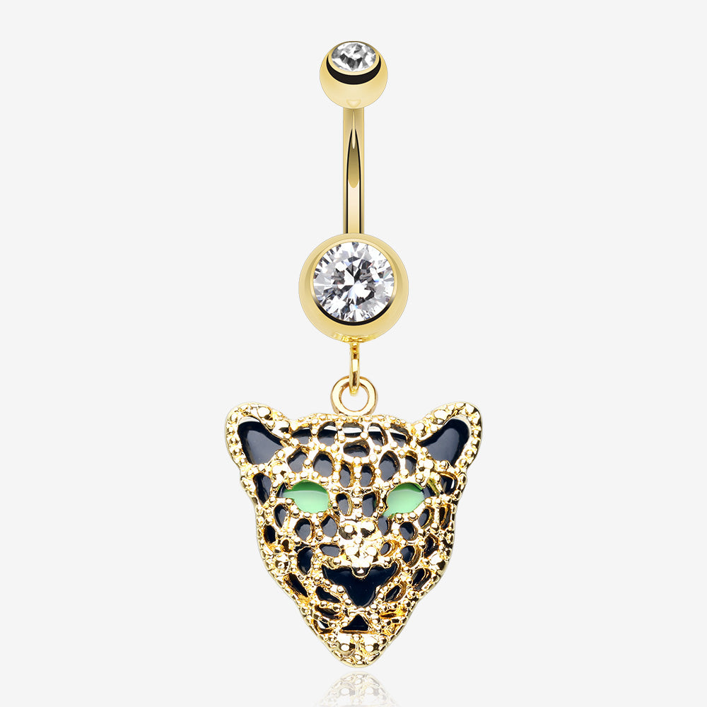 Golden Black Onyx Panther Belly Button Ring