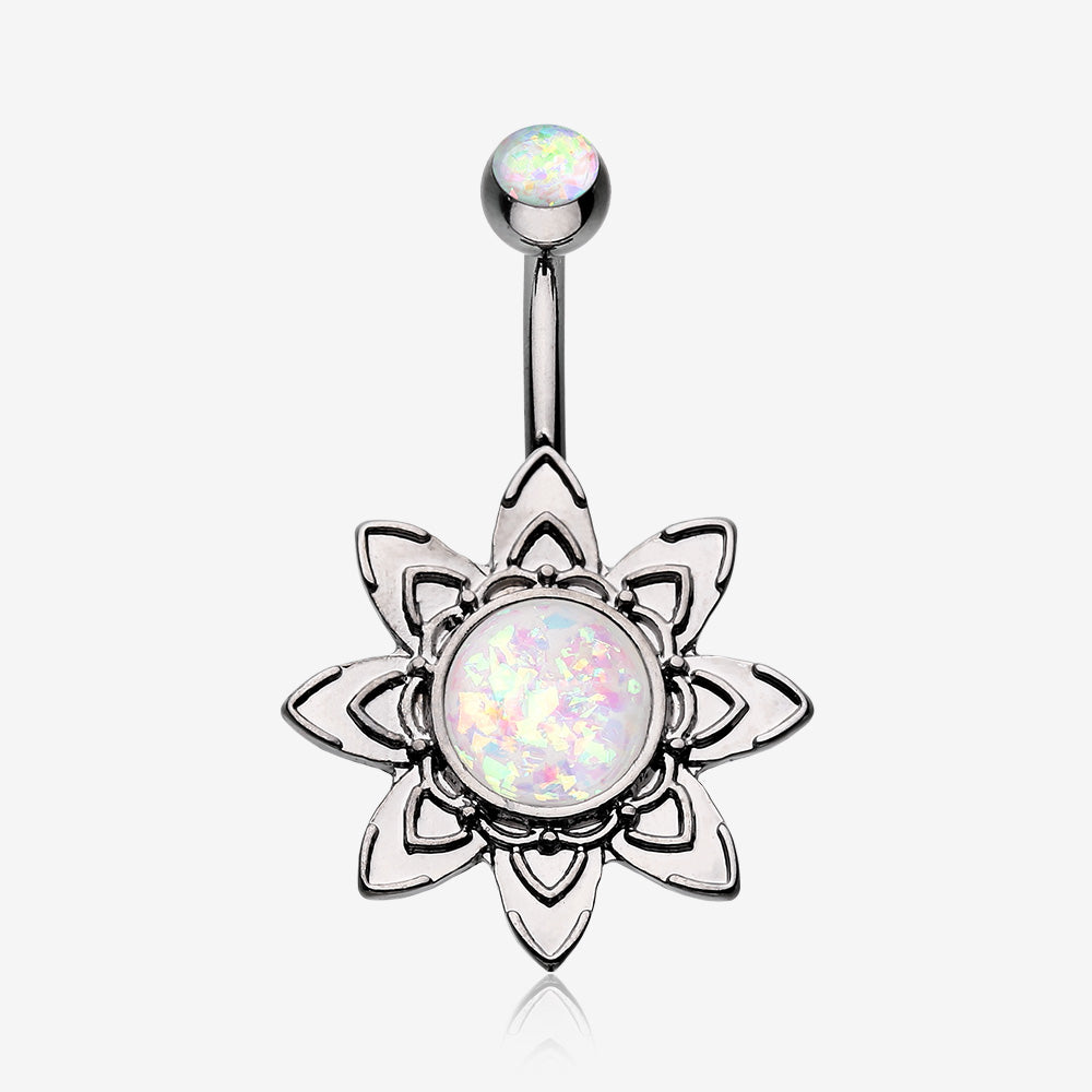 Hematite Starburst Opal Sparkle Flower Belly Button Ring